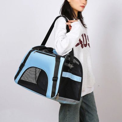 dame avec sac pour chien sur epaule