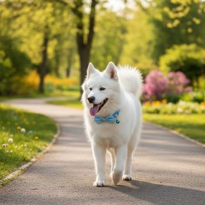 samoyède porte noeud papillon chien dans parc