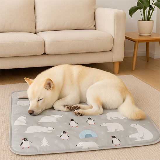 shiba inu blanc dort sur Tapis rafraichissant pour chien