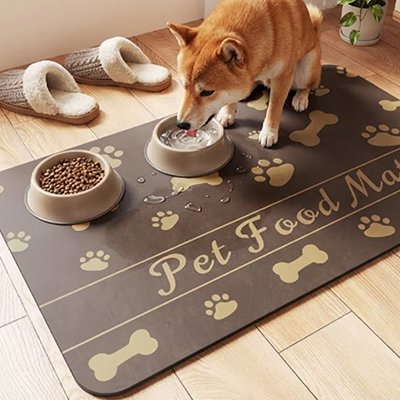 shiba inu boit sur Tapis absorbant gamelle chien 