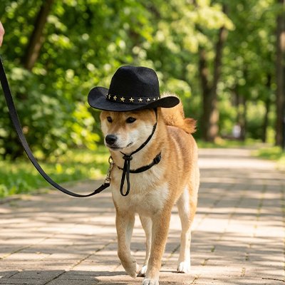 shiba inu porte Chapeau pour Chien en marchant sur sentier de parc