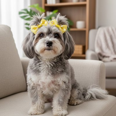shih tzu porte Noeud papillon chien jaune sur canapé