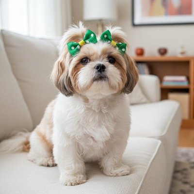shih tzu porte Noeud papillon chien vert sur canapé