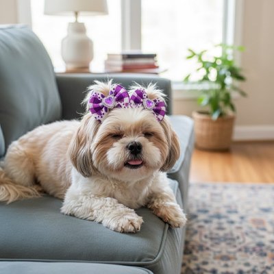 shih tzu porte Noeud papillon pour chien couché sur canapé