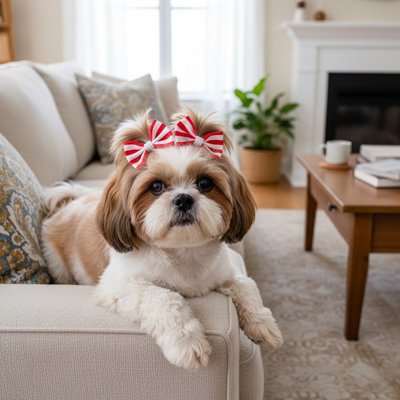 shih tzu porte Noeud papillon pour chien sur canapé blanc