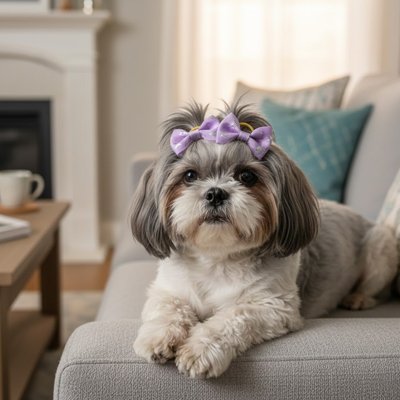 shih tzu porte Noeud papillon pour chien sur canapé