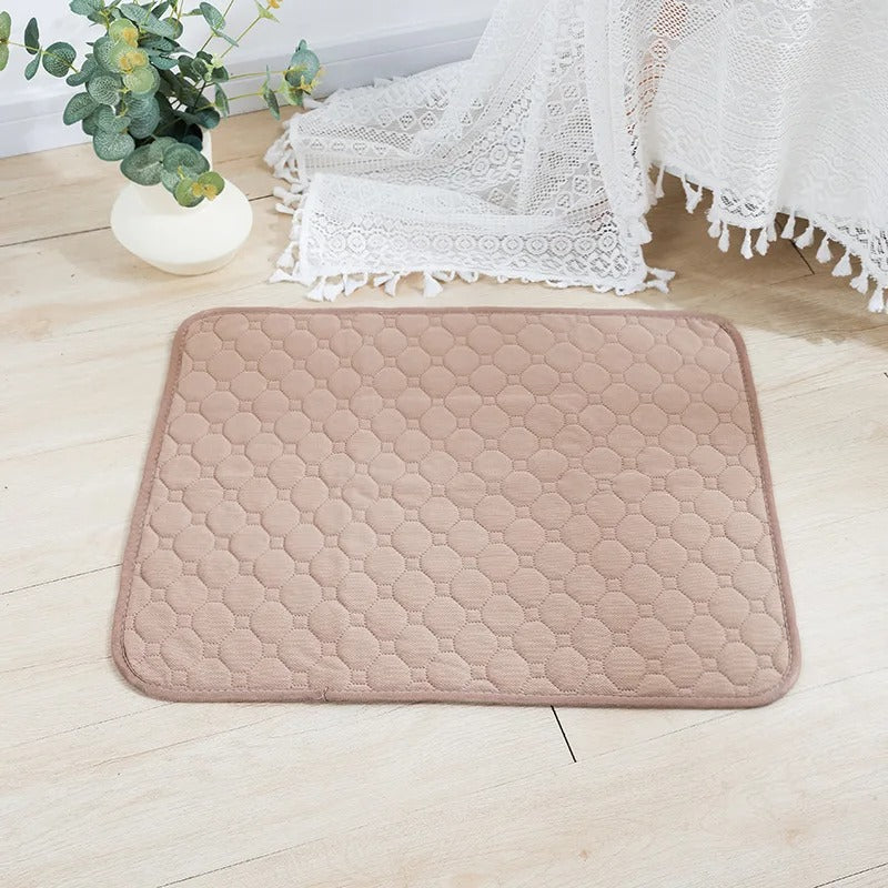 tapis absorbant rose sur sol bois