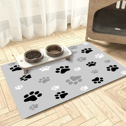tapis gamelle chien sur plancher avec bols de nourriture et eau
