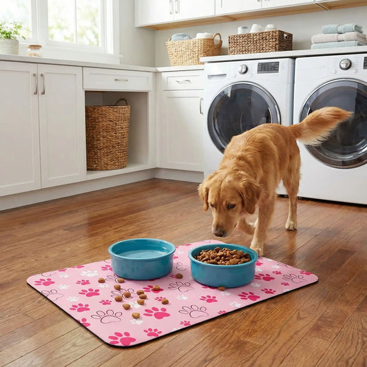golden retriver mange sur tapis gamelle chien sur plancher 