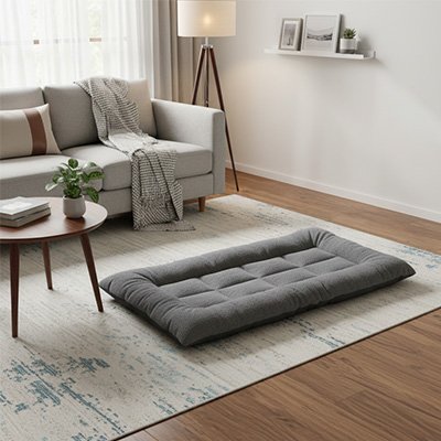 Tapis pour chien sur moquette grise