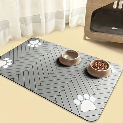 Tapis pour gamelle chien au sol avec 2 bols