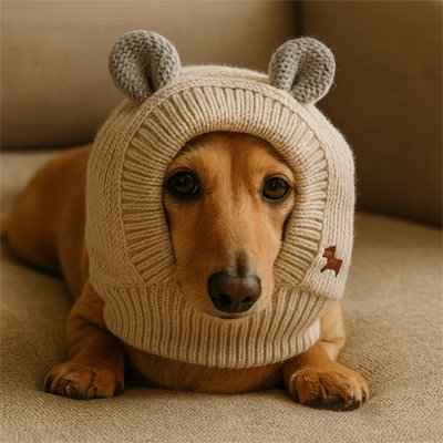 teckel portant Bonnet chien​ est couch. sur canapé