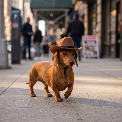 teckel porte chapeau pour Chien en marchant sur trottoir