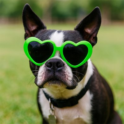 terrier boston porte Lunettes pour chien dans champs