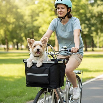 terrier dans Vélo panier Chien lors de promenade